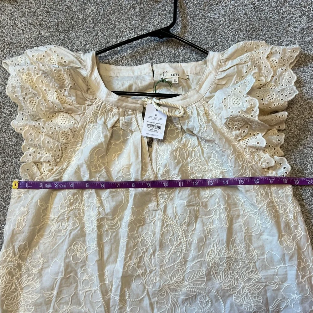 AE 77 Premium Cotton Boho Short Sleeve Blouse size M - Picture 9 of 10